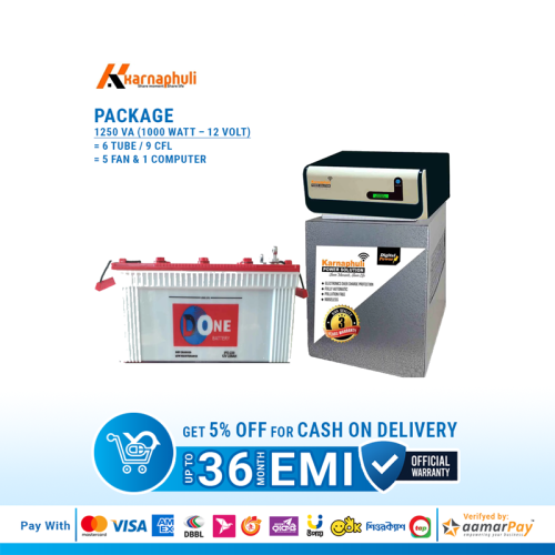 1250VA (1000 Watt – 12 Volt) (D One 220Ah Full Package) Karnaphuli Digital UPS/IPS