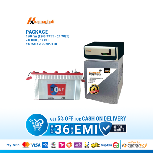 1500VA (1200 Watt – 24 Volt)(D One 2x130Ah Full Package) Karnaphuli Digital UPS/IPS